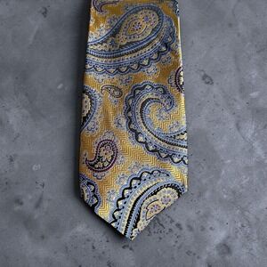Paul Fredrick Silk Necktie Yellow Blue Paisley Hand Made Italy